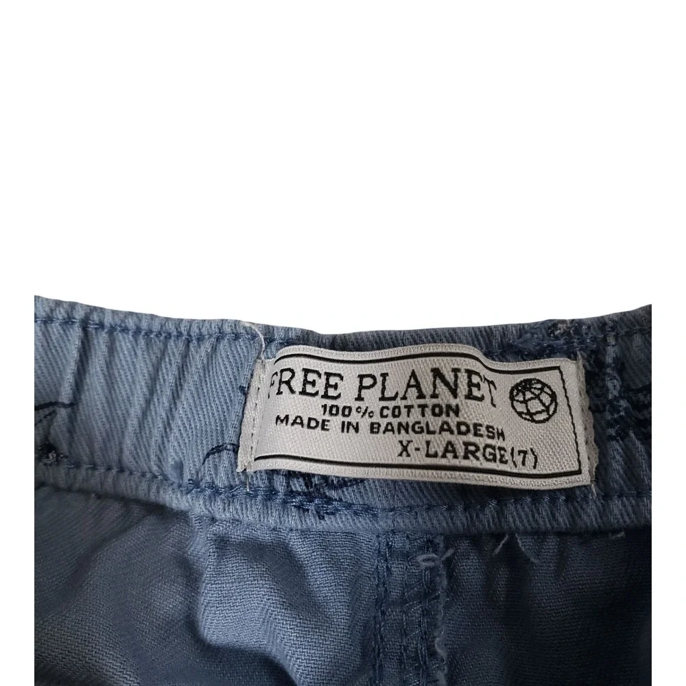 Free Planet Boys Blue Dinosaur Print Cotton Twill Shorts Size XL 7 Drawstring